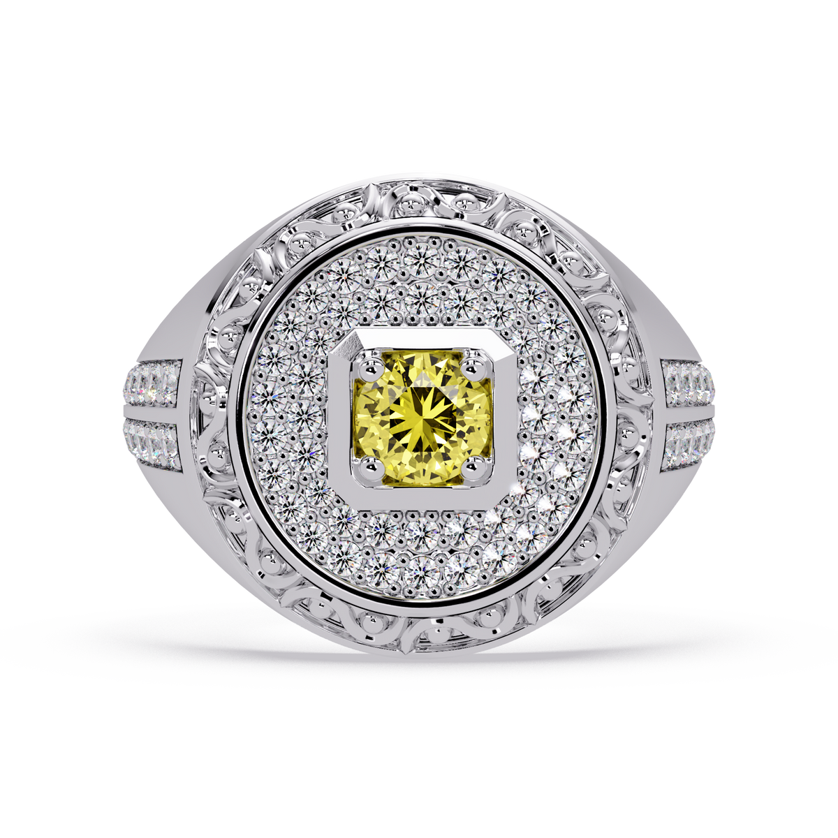 0.8 CTW Signet Men’s Colorstone Ring with Citrine Yellow in White Gold – Lunéa Paris