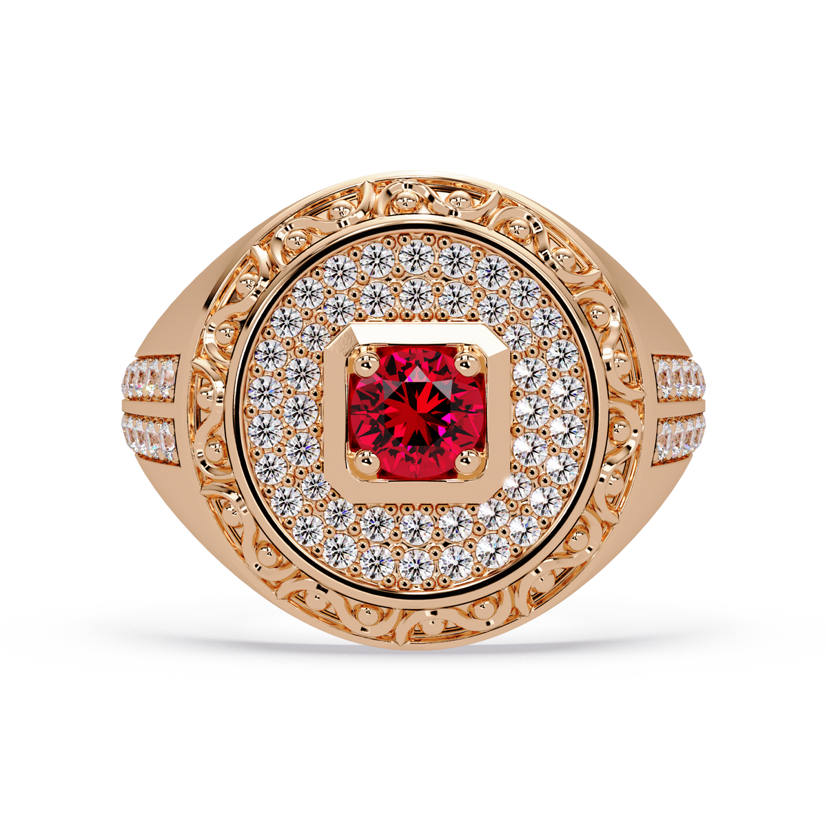 0.8 CTW Signet Men’s Colorstone Ring with Ruby Red in Rose Gold – Lunéa Paris