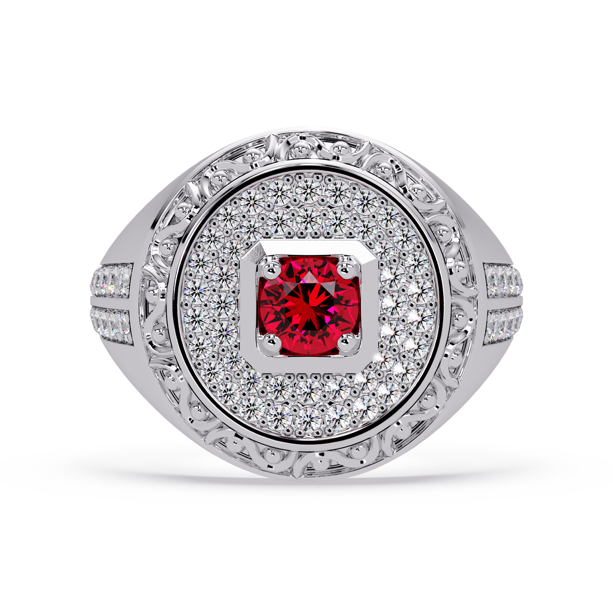 0.8 CTW Signet Men’s Colorstone Ring with Ruby Red in White Gold – Lunéa Paris