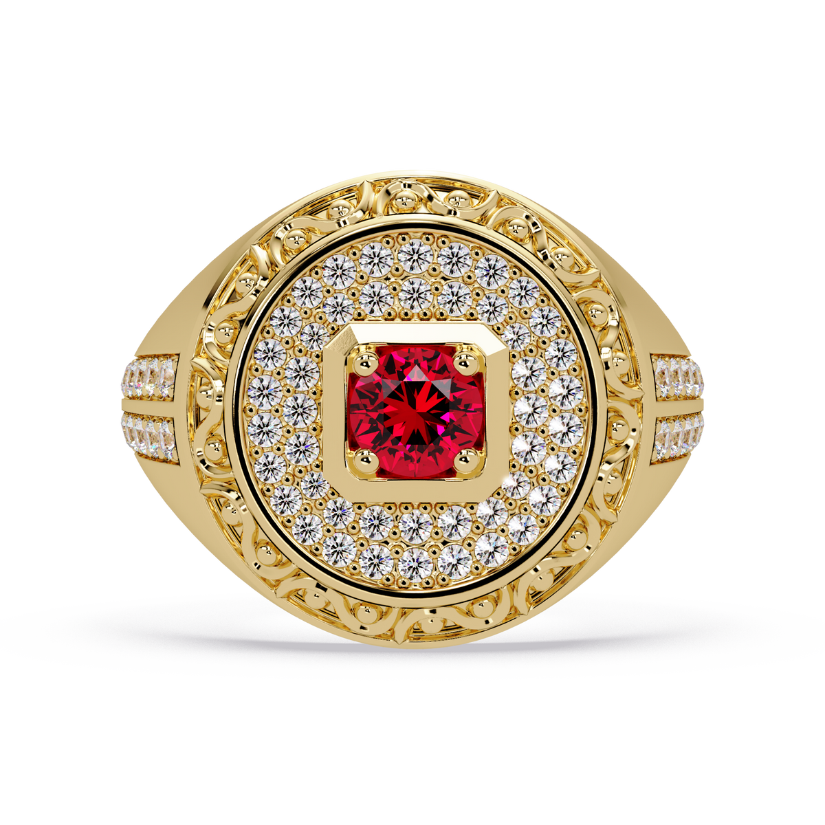0.8 CTW Signet Men’s Colorstone Ring with Ruby Red in Yellow Gold – Lunéa Paris