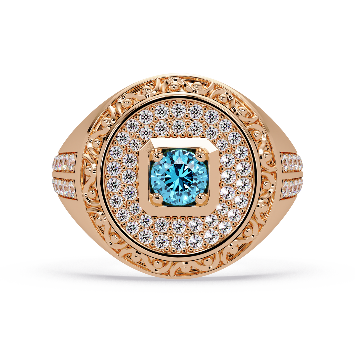 0.8 CTW Signet Men’s Colorstone Ring with Aquamarine Blue in Rose Gold – Lunéa Paris
