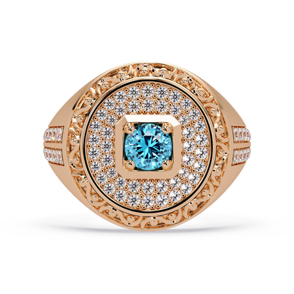 0.8 CTW Signet Men’s Colorstone Ring with Aquamarine Blue in Rose Gold – Lunéa Paris