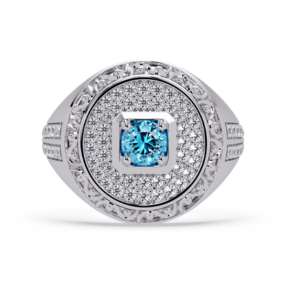 0.8 CTW Signet Men’s Colorstone Ring with Aquamarine Blue in White Gold – Lunéa Paris
