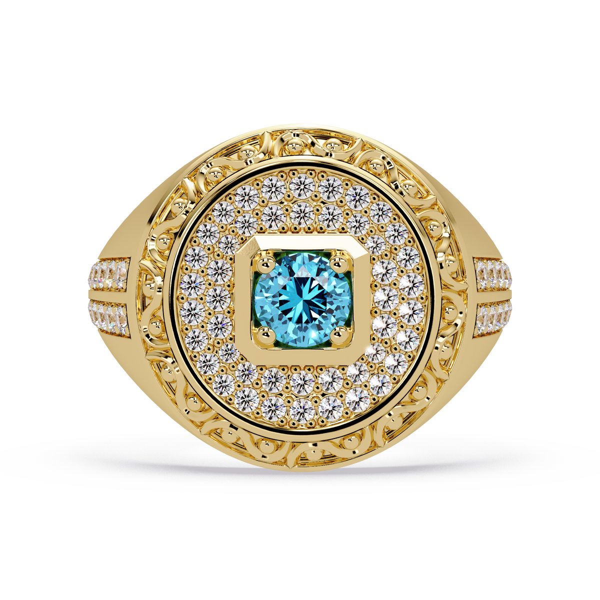 0.8 CTW Signet Men’s Colorstone Ring with Aquamarine Blue in Yellow Gold – Lunéa Paris