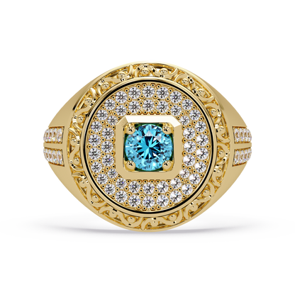 0.8 CTW Signet Men’s Colorstone Ring with Aquamarine Blue in Yellow Gold – Lunéa Paris