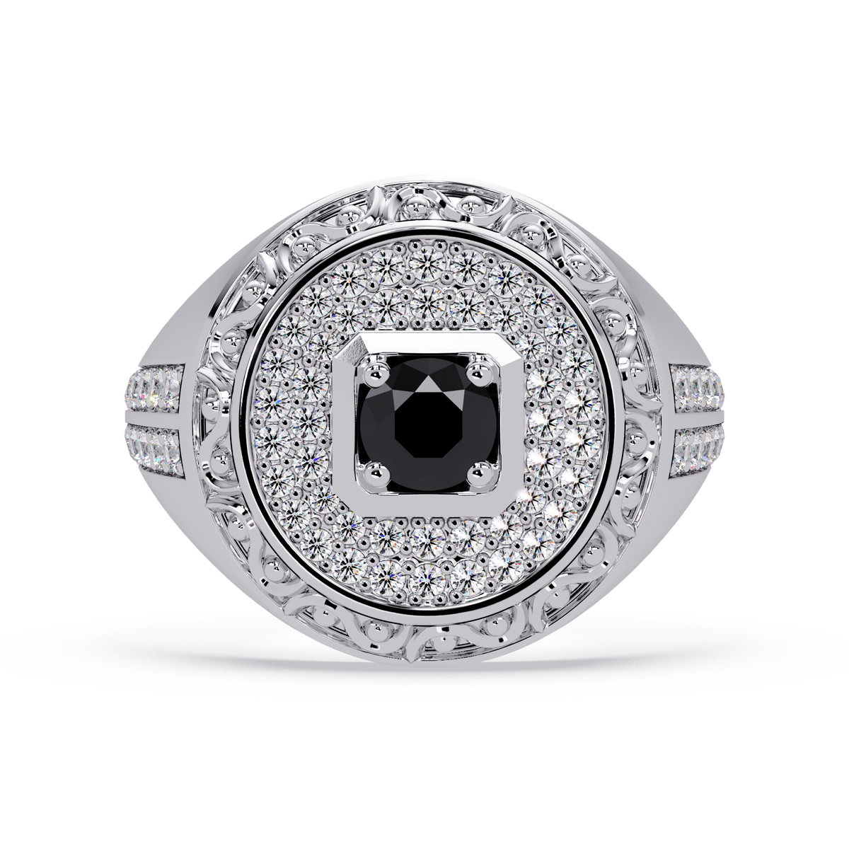 0.8 CTW Signet Men’s Colorstone Ring with Onyx in White Gold – Lunéa Paris
