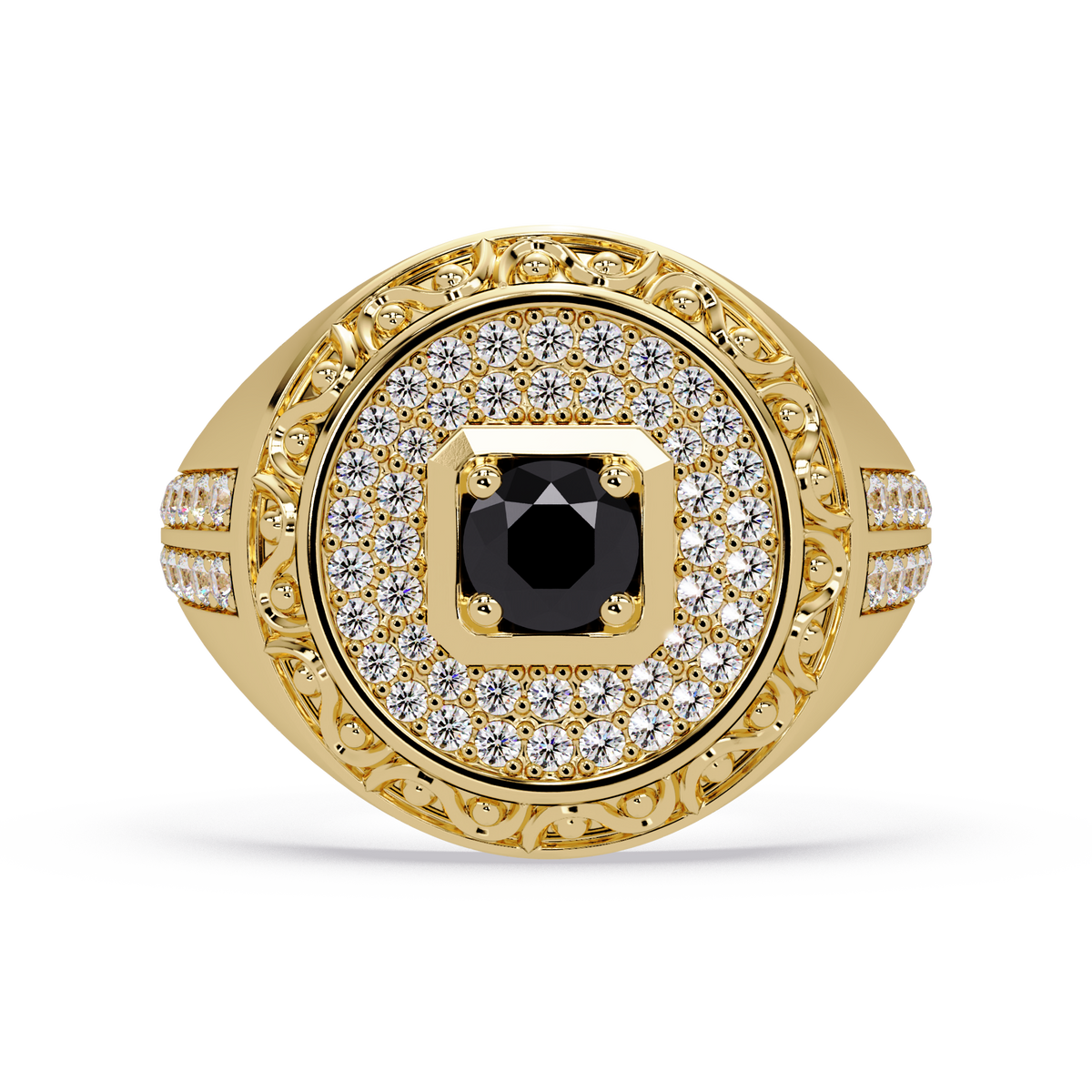 0.8 CTW Signet Men’s Colorstone Ring with Onyx in Yellow Gold – Lunéa Paris