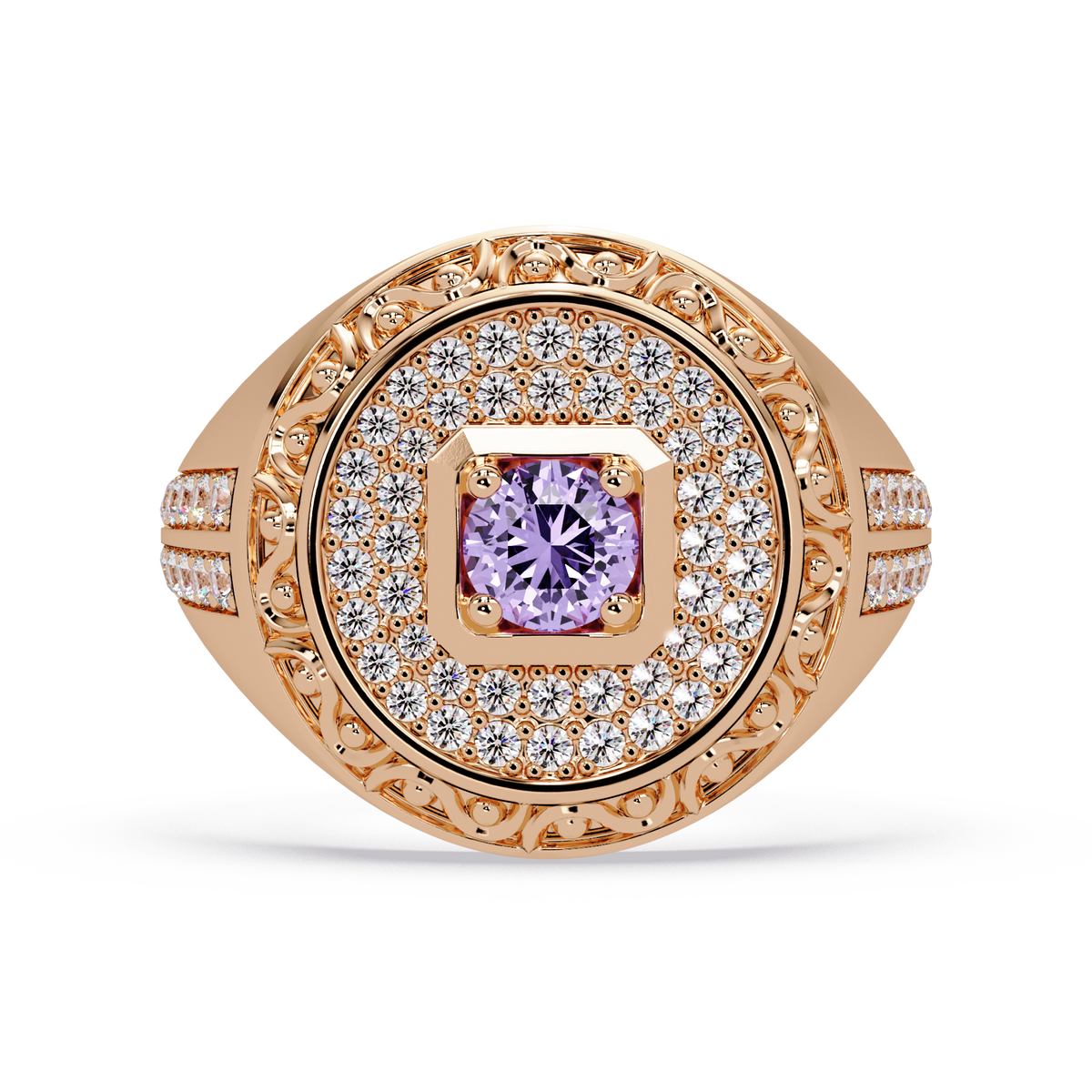 0.8 CTW Signet Men’s Colorstone Ring with Amethyst Purple in Rose Gold – Lunéa Paris