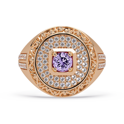 0.8 CTW Signet Men’s Colorstone Ring with Amethyst Purple in Rose Gold – Lunéa Paris