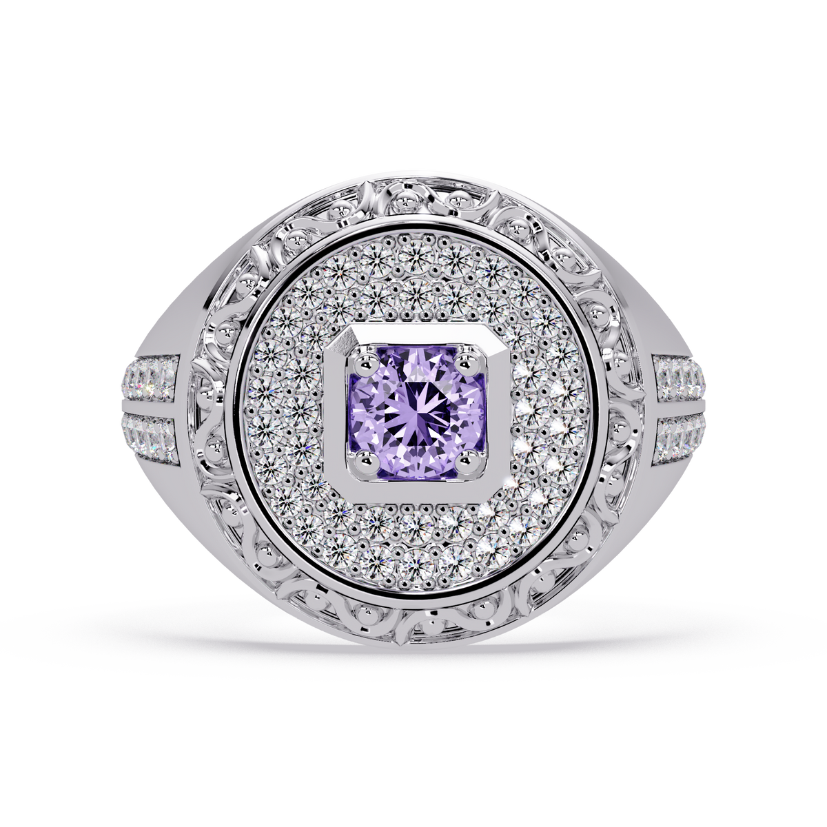 0.8 CTW Signet Men’s Colorstone Ring with Amethyst Purple in White Gold – Lunéa Paris