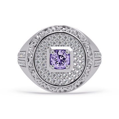 0.8 CTW Signet Men’s Colorstone Ring with Amethyst Purple in White Gold – Lunéa Paris