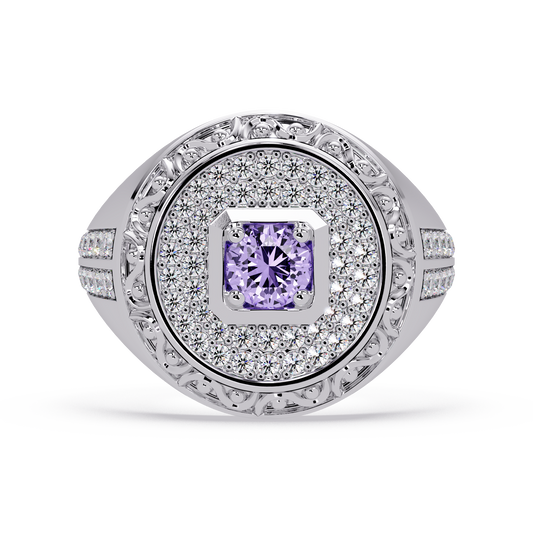 0.8 CTW Signet Men’s Colorstone Ring with Amethyst Purple in White Gold – Lunéa Paris