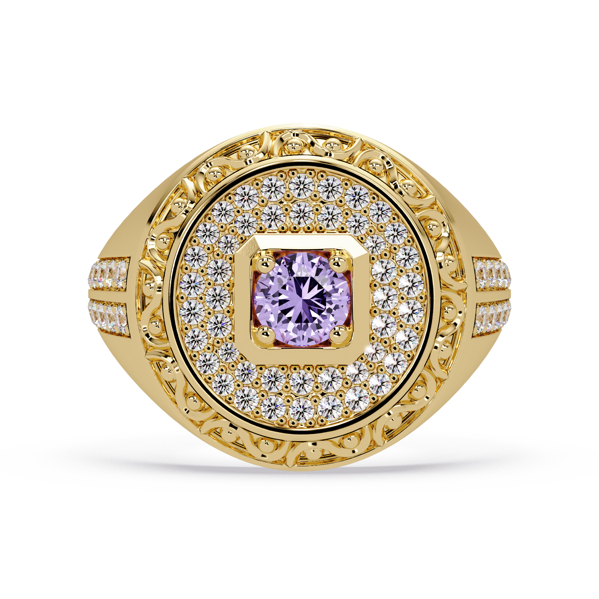 0.8 CTW Signet Men’s Colorstone Ring with Amethyst Purple in Yellow Gold – Lunéa Paris
