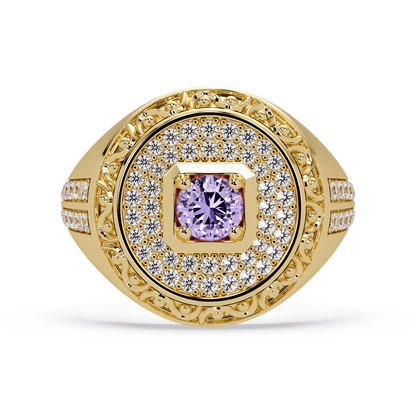 0.8 CTW Signet Men’s Colorstone Ring with Amethyst Purple in Yellow Gold – Lunéa Paris