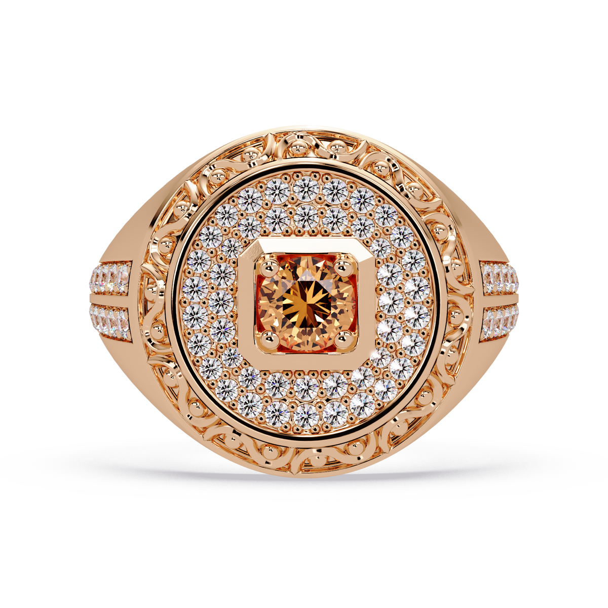 0.8 CTW Signet Men’s Colorstone Ring with Champagne Topaz in Rose Gold – Lunéa Paris