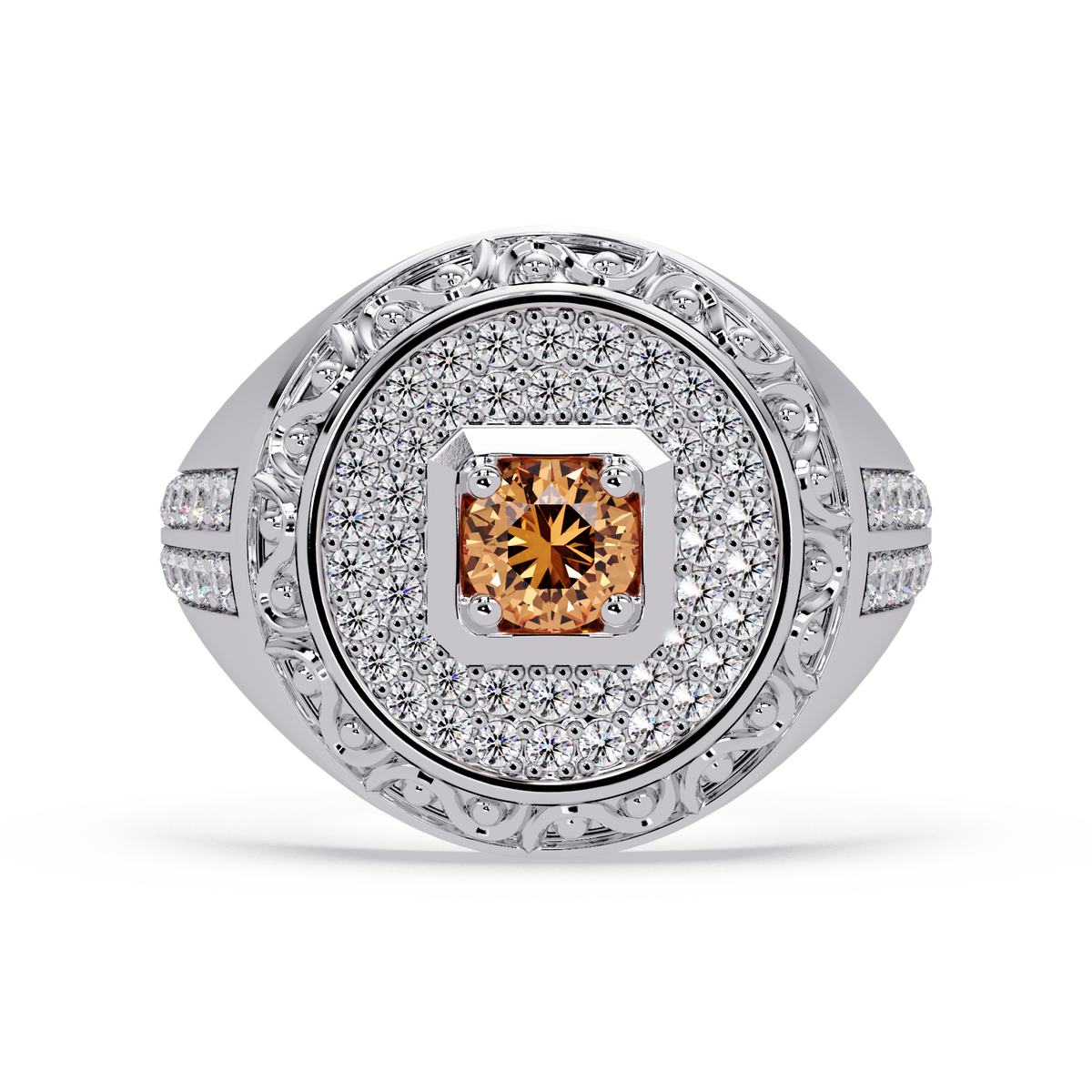 0.8 CTW Signet Men’s Colorstone Ring with Champagne Topaz in White Gold – Lunéa Paris