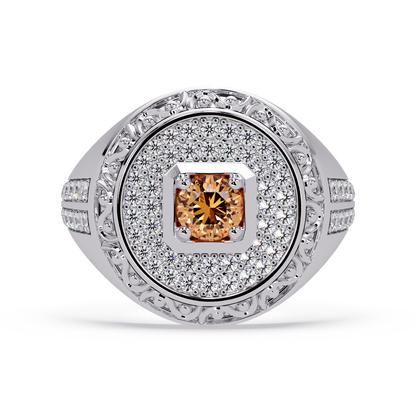 0.8 CTW Signet Men’s Colorstone Ring with Champagne Topaz in White Gold – Lunéa Paris