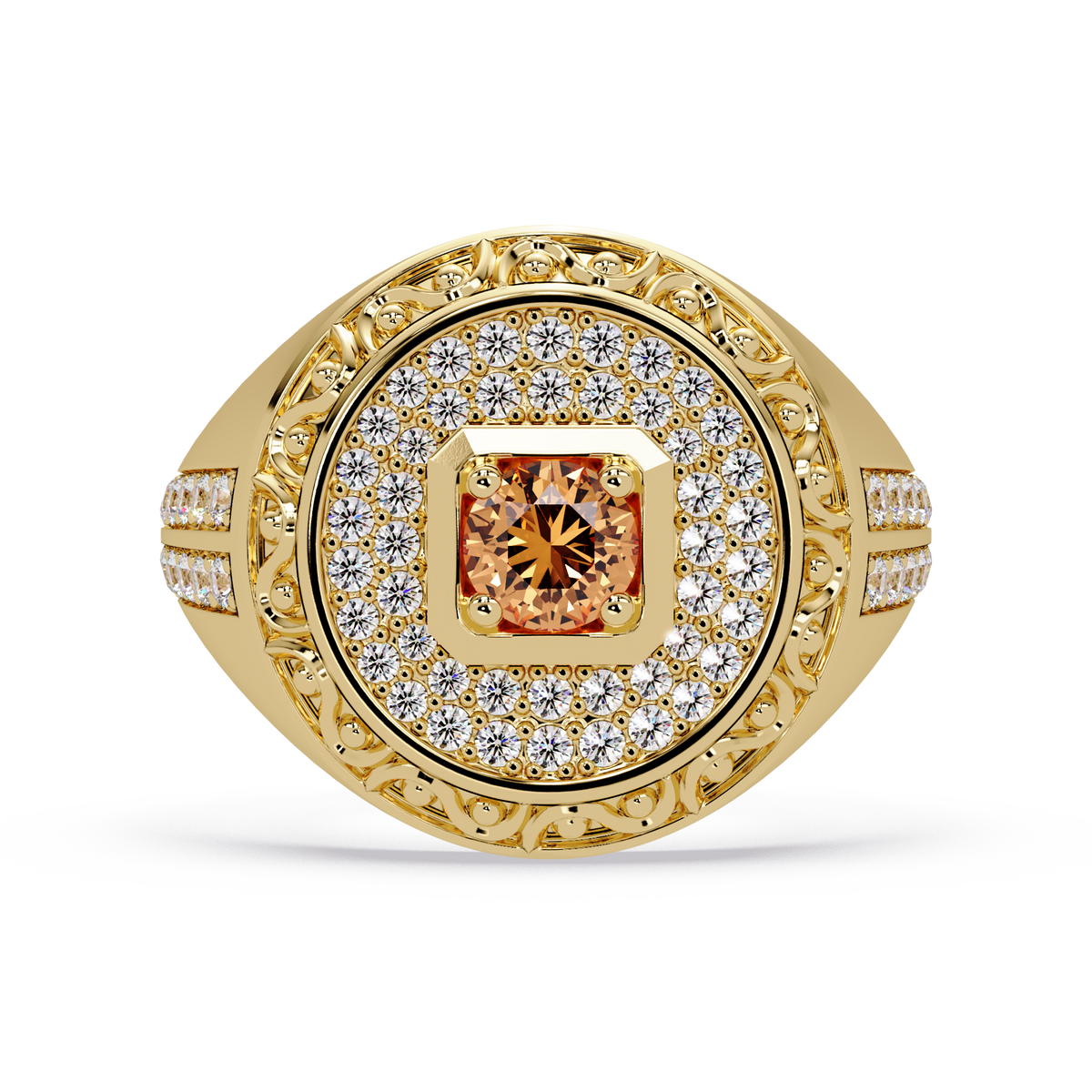 0.8 CTW Signet Men’s Colorstone Ring with Champagne Topaz in Yellow Gold – Lunéa Paris