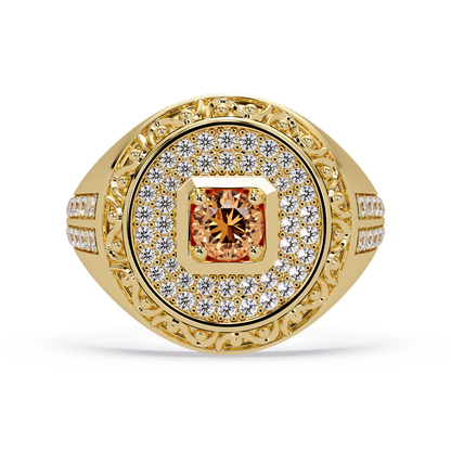 0.8 CTW Signet Men’s Colorstone Ring with Champagne Topaz in Yellow Gold – Lunéa Paris