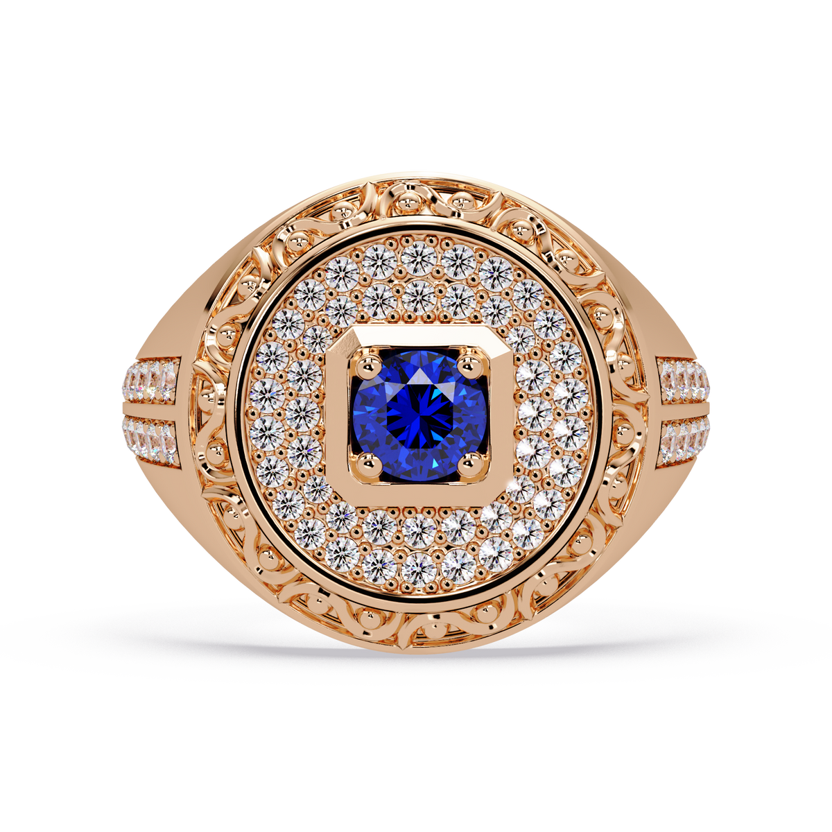 0.8 CTW Signet Men’s Colorstone Ring with Sapphire Blue in Rose Gold – Lunéa Paris
