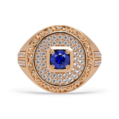 0.8 CTW Signet Men’s Colorstone Ring with Sapphire Blue in Rose Gold – Lunéa Paris