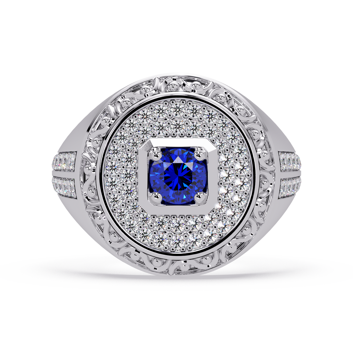0.8 CTW Signet Men’s Colorstone Ring with Sapphire Blue in White Gold – Lunéa Paris