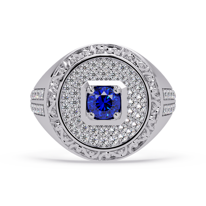 0.8 CTW Signet Men’s Colorstone Ring with Sapphire Blue in White Gold – Lunéa Paris
