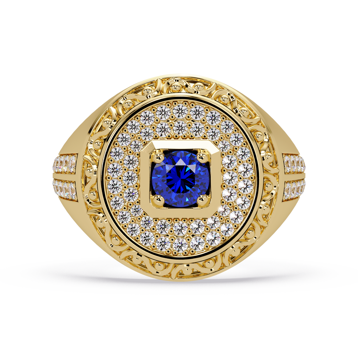 0.8 CTW Signet Men’s Colorstone Ring with Sapphire Blue in Yellow Gold – Lunéa Paris