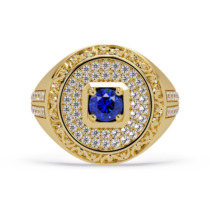 0.8 CTW Signet Men’s Colorstone Ring with Sapphire Blue in Yellow Gold – Lunéa Paris