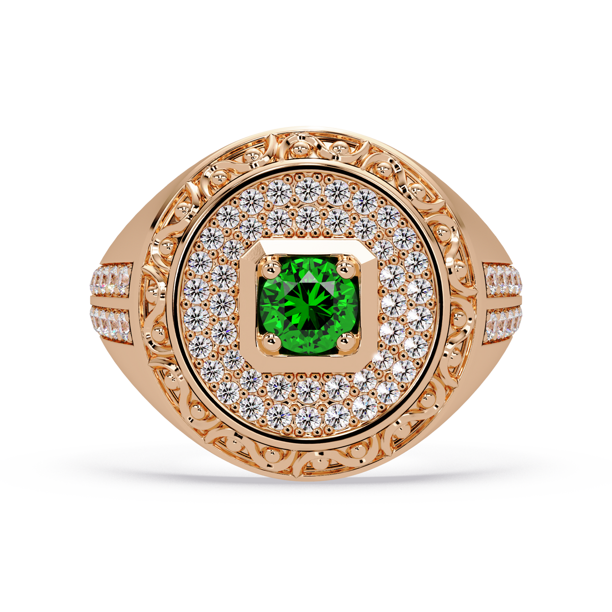 0.8 CTW Signet Men’s Colorstone Ring with Emerald Green in Rose Gold – Lunéa Paris