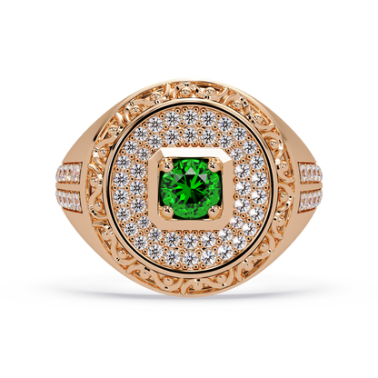 0.8 CTW Signet Men’s Colorstone Ring with Emerald Green in Rose Gold – Lunéa Paris