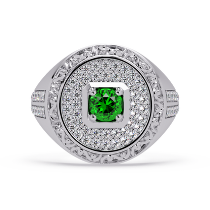 0.8 CTW Signet Men’s Colorstone Ring with Emerald Green in White Gold – Lunéa Paris
