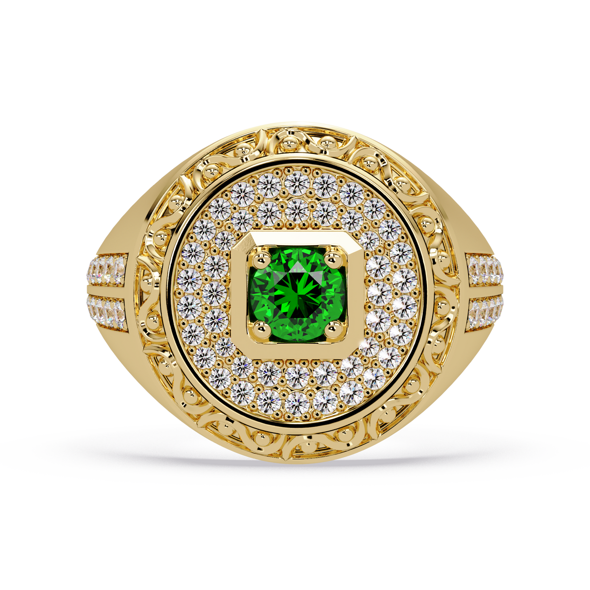 0.8 CTW Signet Men’s Colorstone Ring with Emerald Green in Yellow Gold – Lunéa Paris