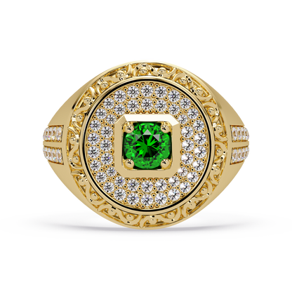 0.8 CTW Signet Men’s Colorstone Ring with Emerald Green in Yellow Gold – Lunéa Paris