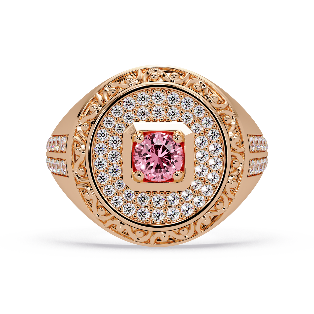 0.8 CTW Signet Men’s Colorstone Ring with Tourmaline Pink in Rose Gold – Lunéa Paris