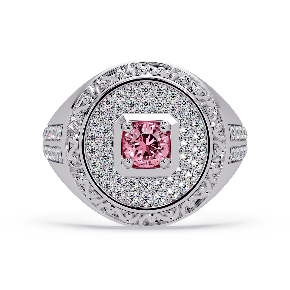 0.8 CTW Signet Men’s Colorstone Ring with Tourmaline Pink in White Gold – Lunéa Paris