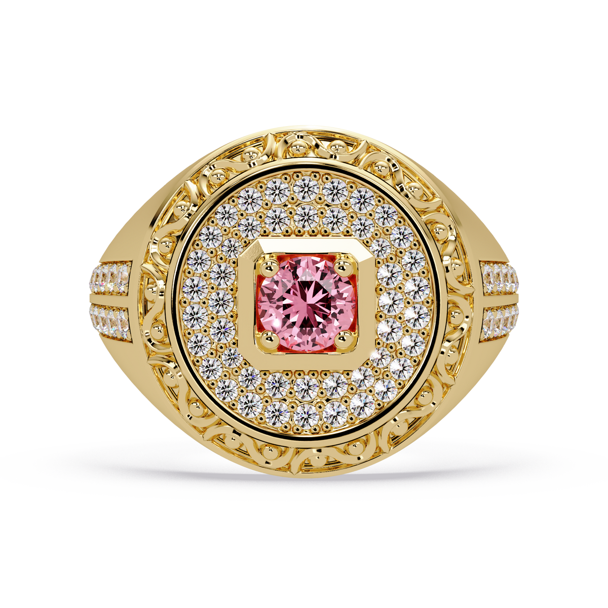 0.8 CTW Signet Men’s Colorstone Ring with Tourmaline Pink in Yellow Gold – Lunéa Paris