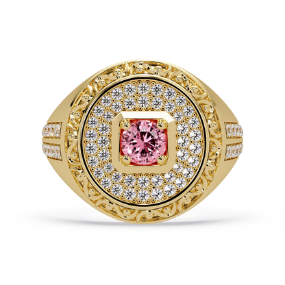 0.8 CTW Signet Men’s Colorstone Ring with Tourmaline Pink in Yellow Gold – Lunéa Paris