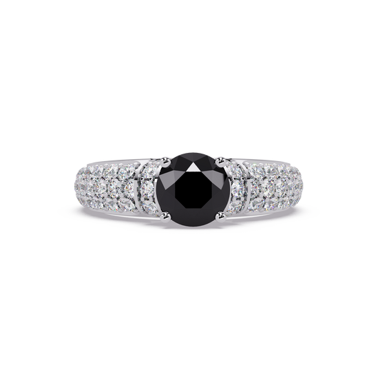 1.8 CTW Round Triple-Row Pavé Colorstone Ring with Onyx center in 14K White Gold – Lunéa Paris