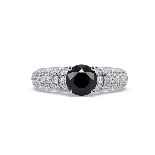 1.8 CTW Round Triple-Row Pavé Colorstone Ring with Onyx center in 14K White Gold – Lunéa Paris