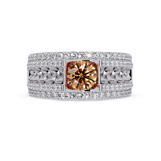 1.1 CTW Braided Men’s Colorstone Ring with Champagne Topaz in White Gold – Lunéa Paris