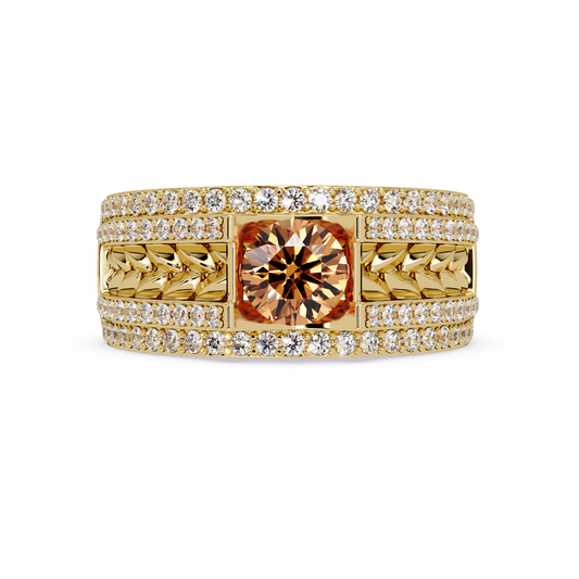1.1 CTW Braided Men’s Colorstone Ring with Champagne Topaz in Yellow Gold – Lunéa Paris