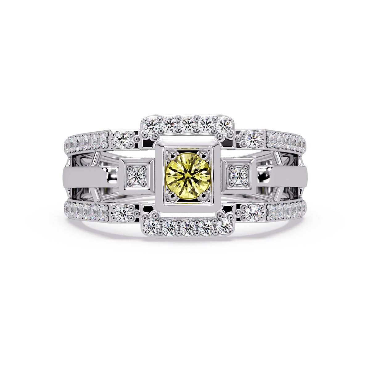 0.5 CTW Geometric Men’s Colorstone Ring with Citrine Yellow in White Gold – Lunéa Paris