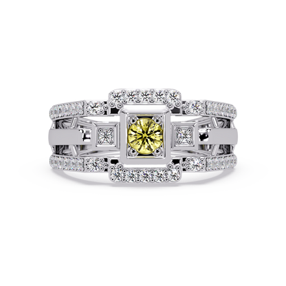 0.5 CTW Geometric Men’s Colorstone Ring with Citrine Yellow in White Gold – Lunéa Paris