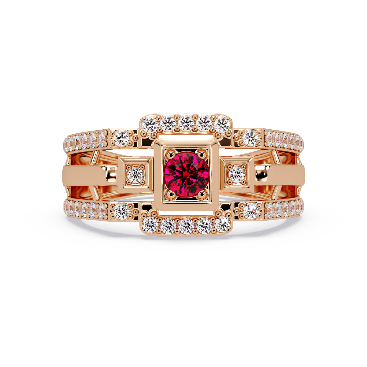 0.5 CTW Geometric Men’s Colorstone Ring with Ruby Red in Rose Gold – Lunéa Paris