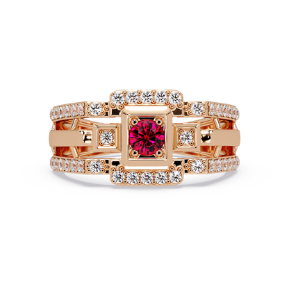 0.5 CTW Geometric Men’s Colorstone Ring with Ruby Red in Rose Gold – Lunéa Paris