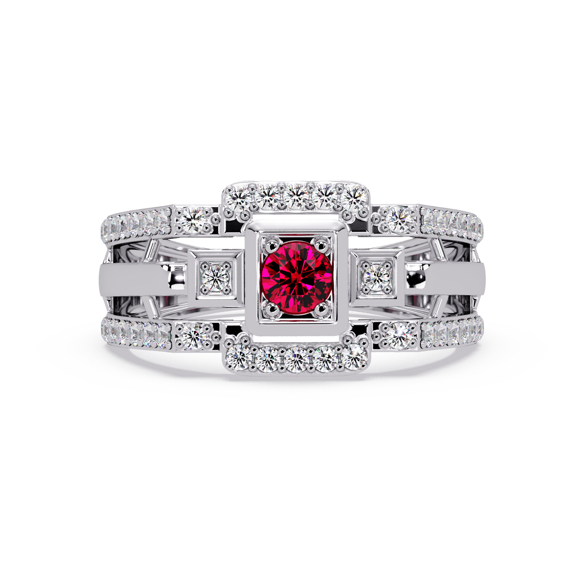 0.5 CTW Geometric Men’s Colorstone Ring with Ruby Red in White Gold – Lunéa Paris