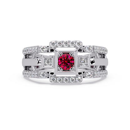0.5 CTW Geometric Men’s Colorstone Ring with Ruby Red in White Gold – Lunéa Paris