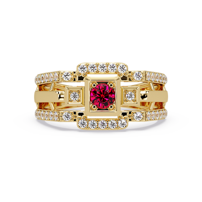 0.5 CTW Geometric Men’s Colorstone Ring with Ruby Red in Yellow Gold – Lunéa Paris
