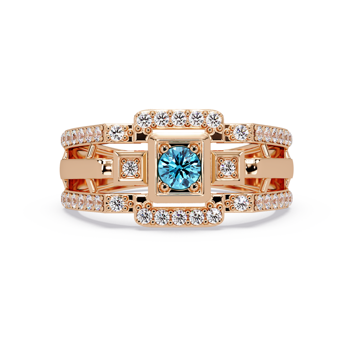 0.5 CTW Geometric Men’s Colorstone Ring with Aquamarine Blue in Rose Gold – Lunéa Paris